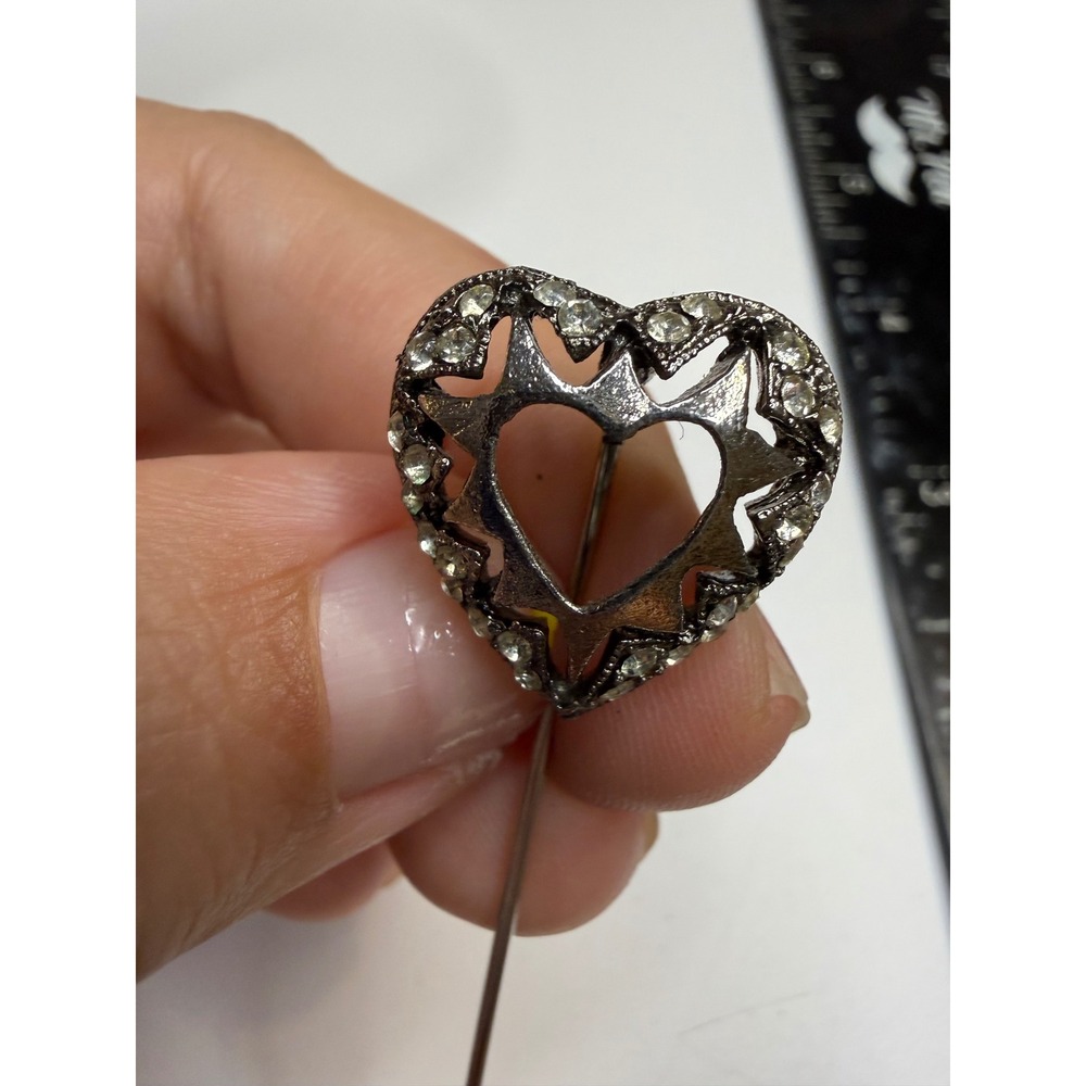 Silver Tone Rhinestone Heart Stick Pin Star Cutout Lapel Scarf Hat Pin Accessory